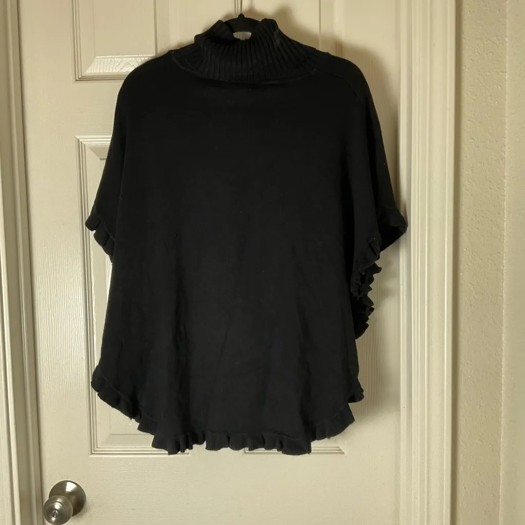 Joseph A. Classic Black Ribbed  Turtleneck Poncho Size Medium - Image 9
