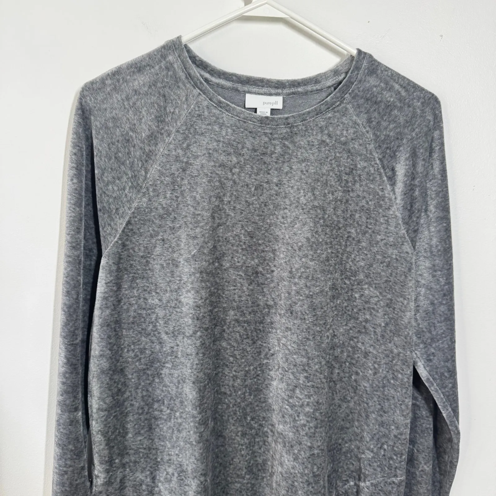 J.Jill Pure Jill Dress Women M Gray Velour Pima Cotton Blend Raglan Long Sleeve - Image 4