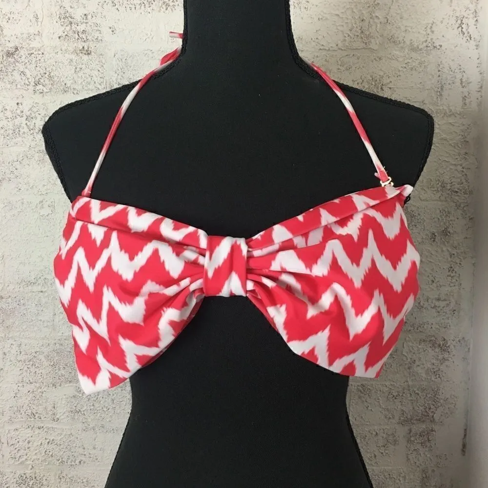#124 RED & WHITE ZIGZAG BIKINI TOP Red Size M - Image 2