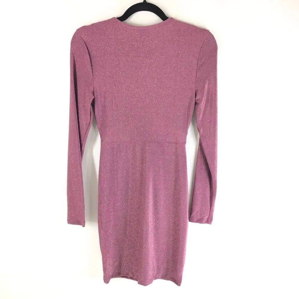 Wild Fable Mini Dress Metallic Bodycon Long Sleeve Cutout Stretch Purple XL - Image 2