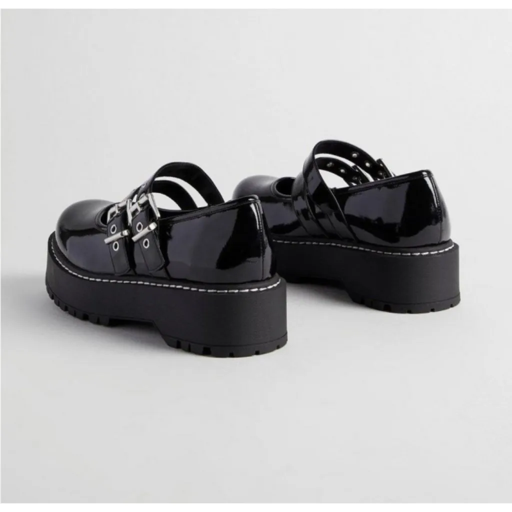 Torrid Double Strap Mary Jane Black Patent Faux Leather Edgy Chunky Lug Sole 6.5 - Image 3