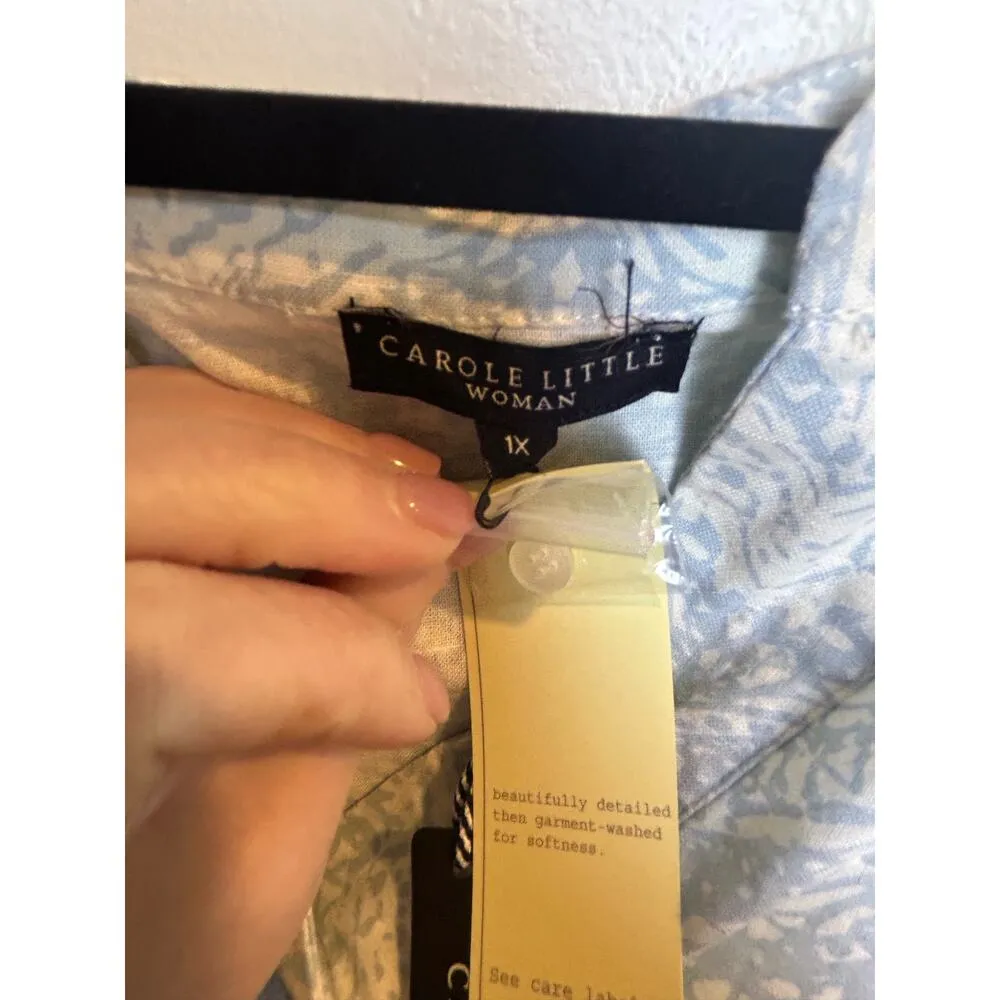 Carole Little Woman Blouse Blue White Pastel Spring Size 1x Coastal Preppy - Image 6