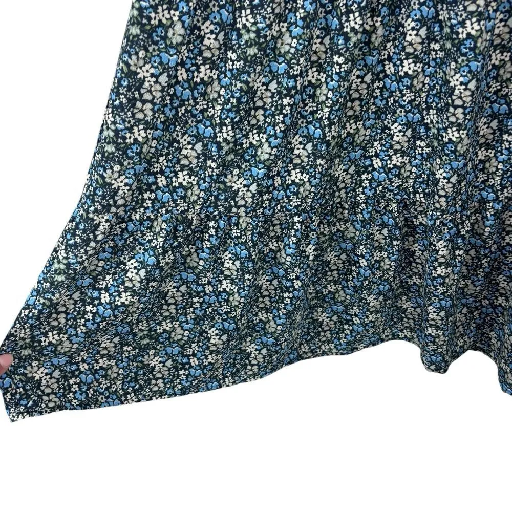 VERO MODA  Maxi Skirt Blue Floral Broomstick Boho Tiered A-line Elastic Size M - Image 2