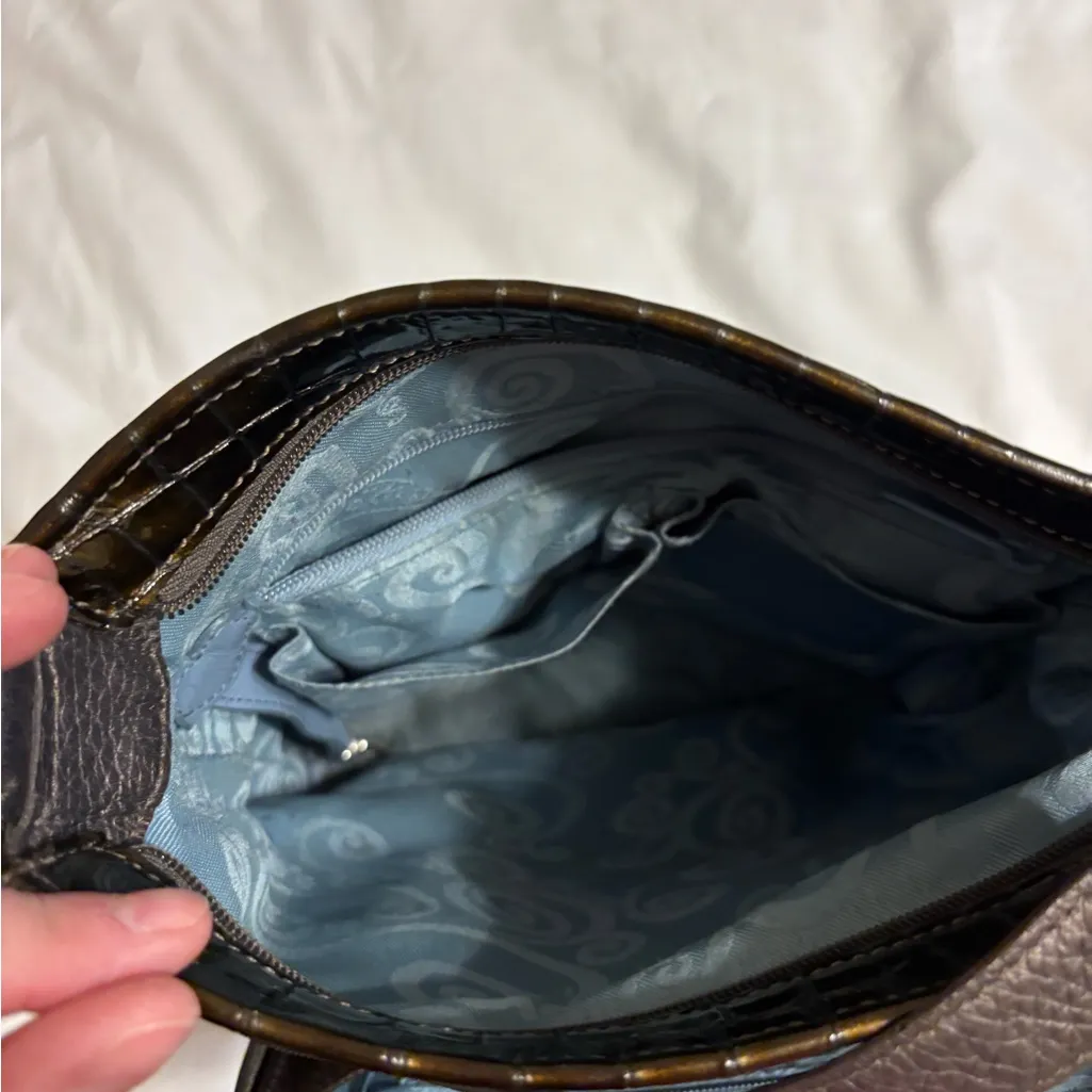 Brighton Croc Embossed Leather Shoulder Bag Brown Zip Hobo - Image 5