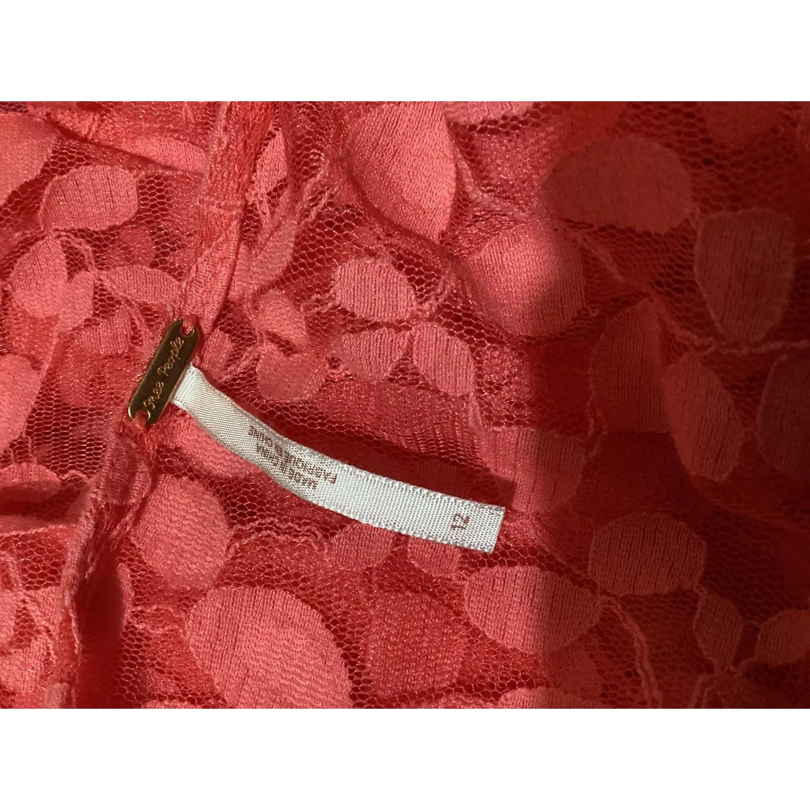 Free People Dress Womens 12 Lace Fit and Flare Floral Sheer Long Sleeve Boho - Image 7