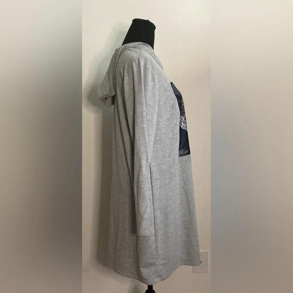 The Lovely Long Sleeve Hooded Long Tunic Dress Top‎ Gray Size M - Image 3