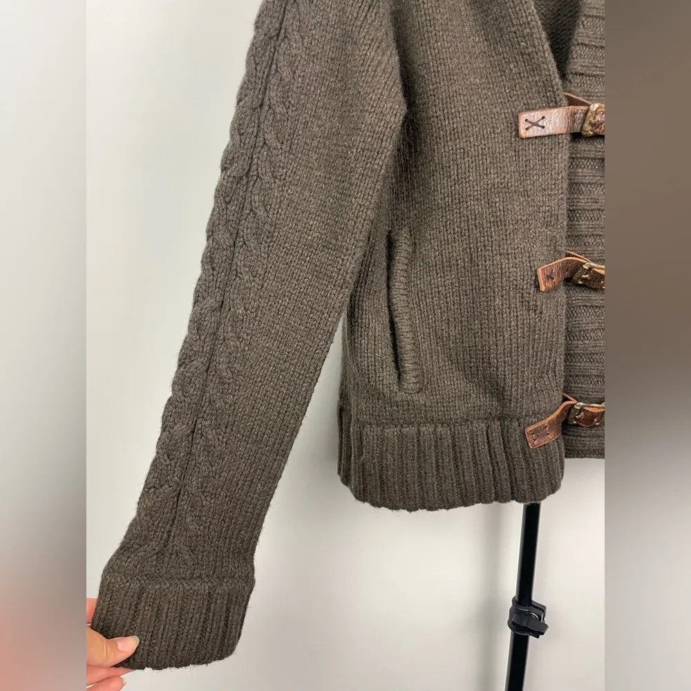 Revolve Tovar Brown Wool Blend Leather Strap Closure Cable Knit Sweater‎ Size XL - Image 2