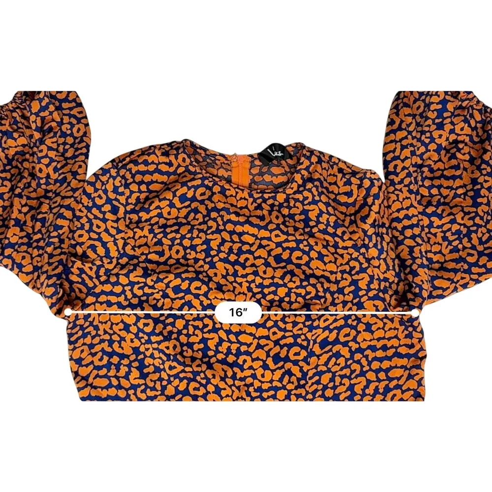 Lulu's C173T Color Me Wild Cheetah Print Peplum‎ Blouse SMALL Orange Retro - Image 5