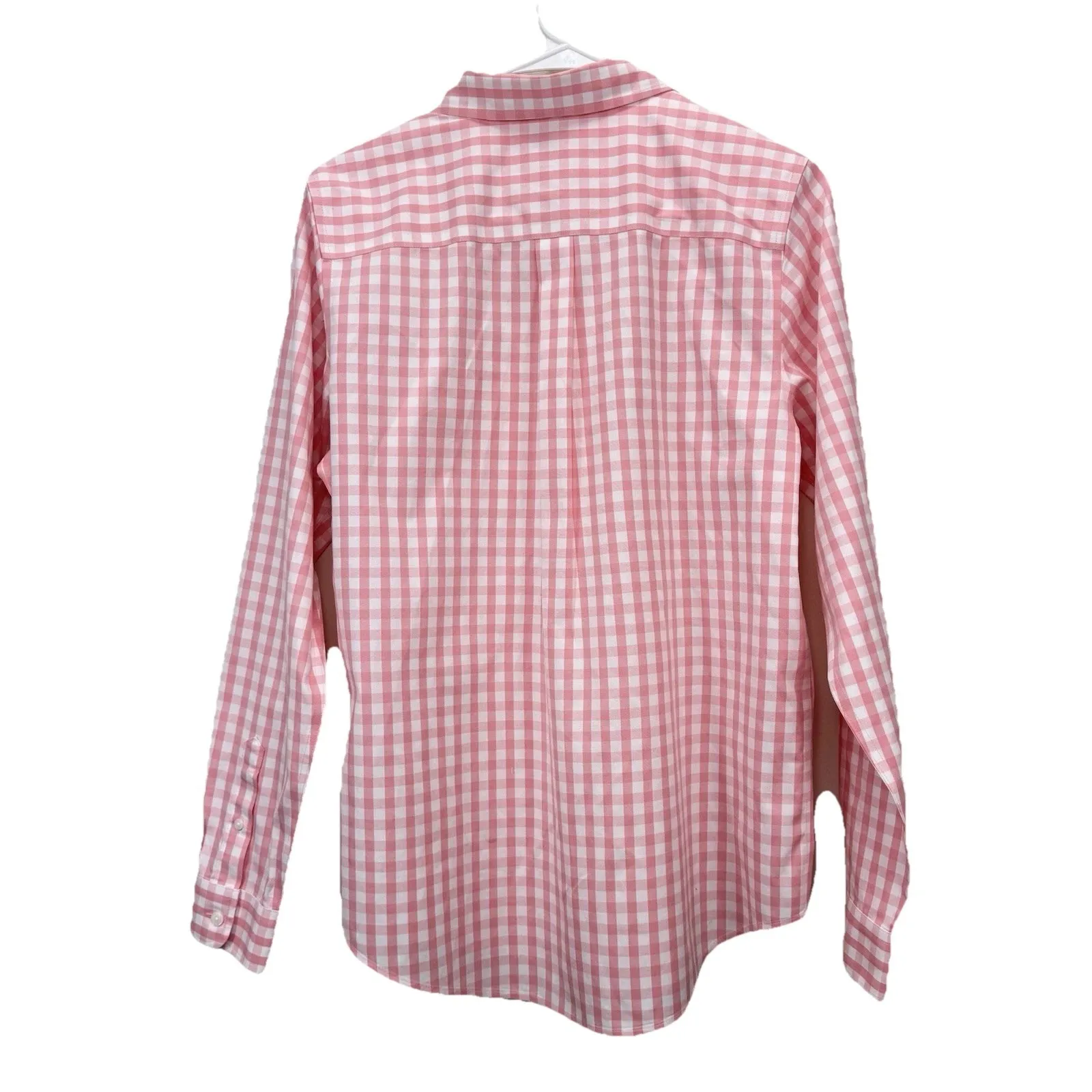 LL Bean Pink Gingham Wrinkle Free Pinpoint Oxford Long Sleeve Button Shirt SMALL - Image 5