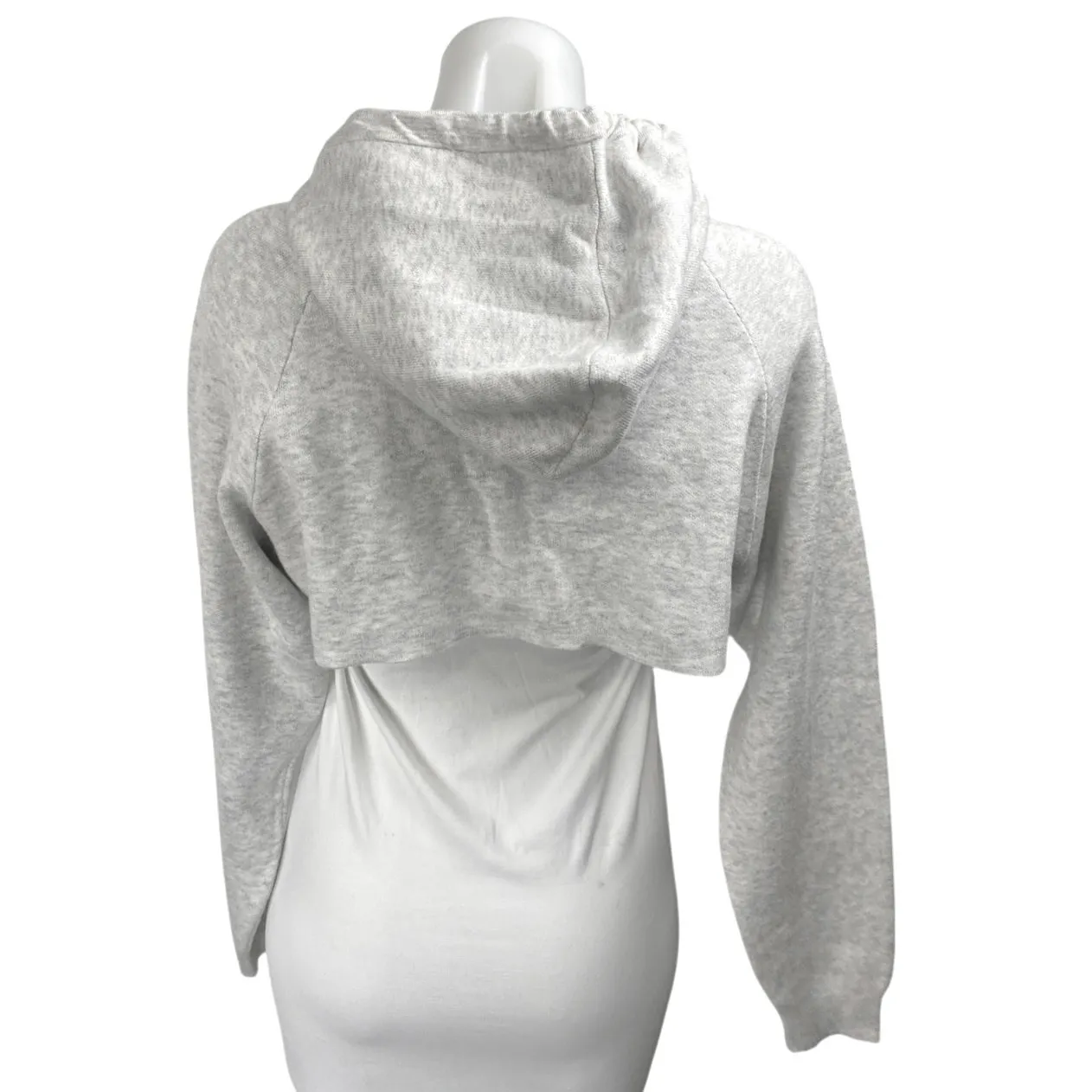 Bershka Gray Long Sleeve Cutout Drawstring Hooded Hoodie Crop Sweatshirt Top M - Image 2