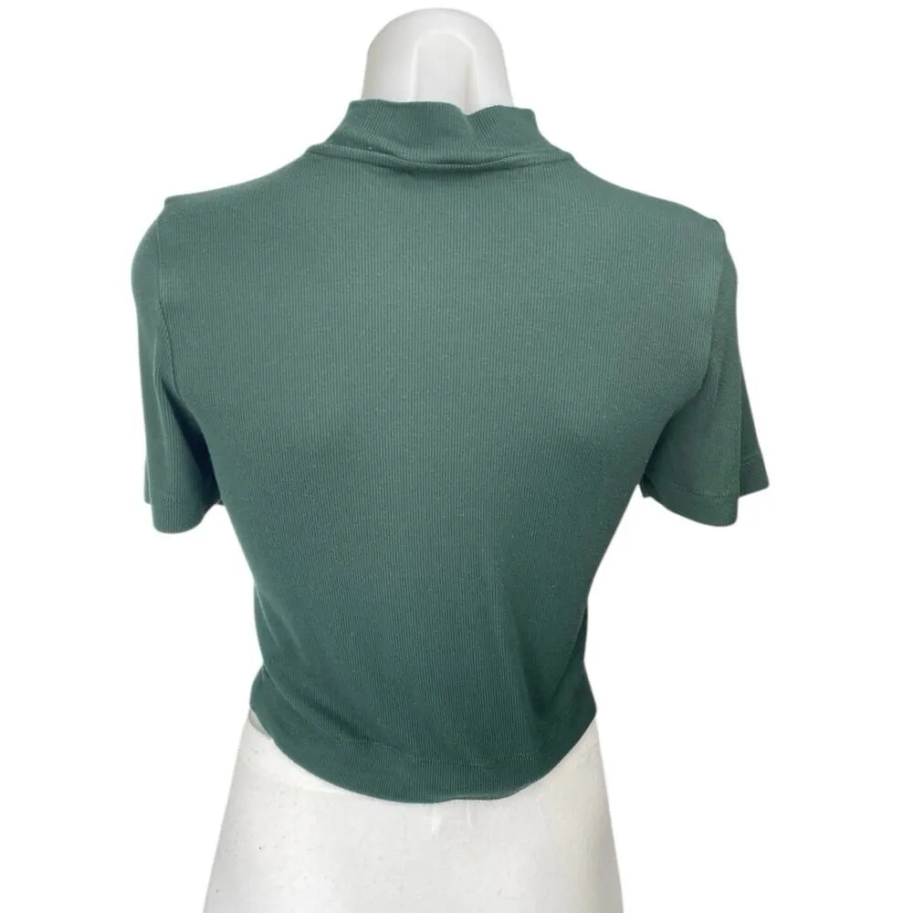 Aritzia Babaton Green Short Sleeve Ribbed Knit Mock Neck Sweater Crop Top Size M - Image 2