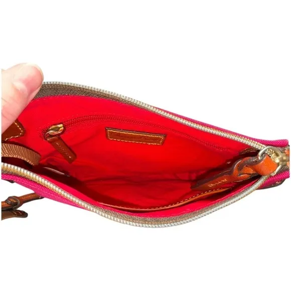 Dooney & Bourke Pink Canvas Crossbody Bag‎ Leather Trim Red Lining Auth - Image 5