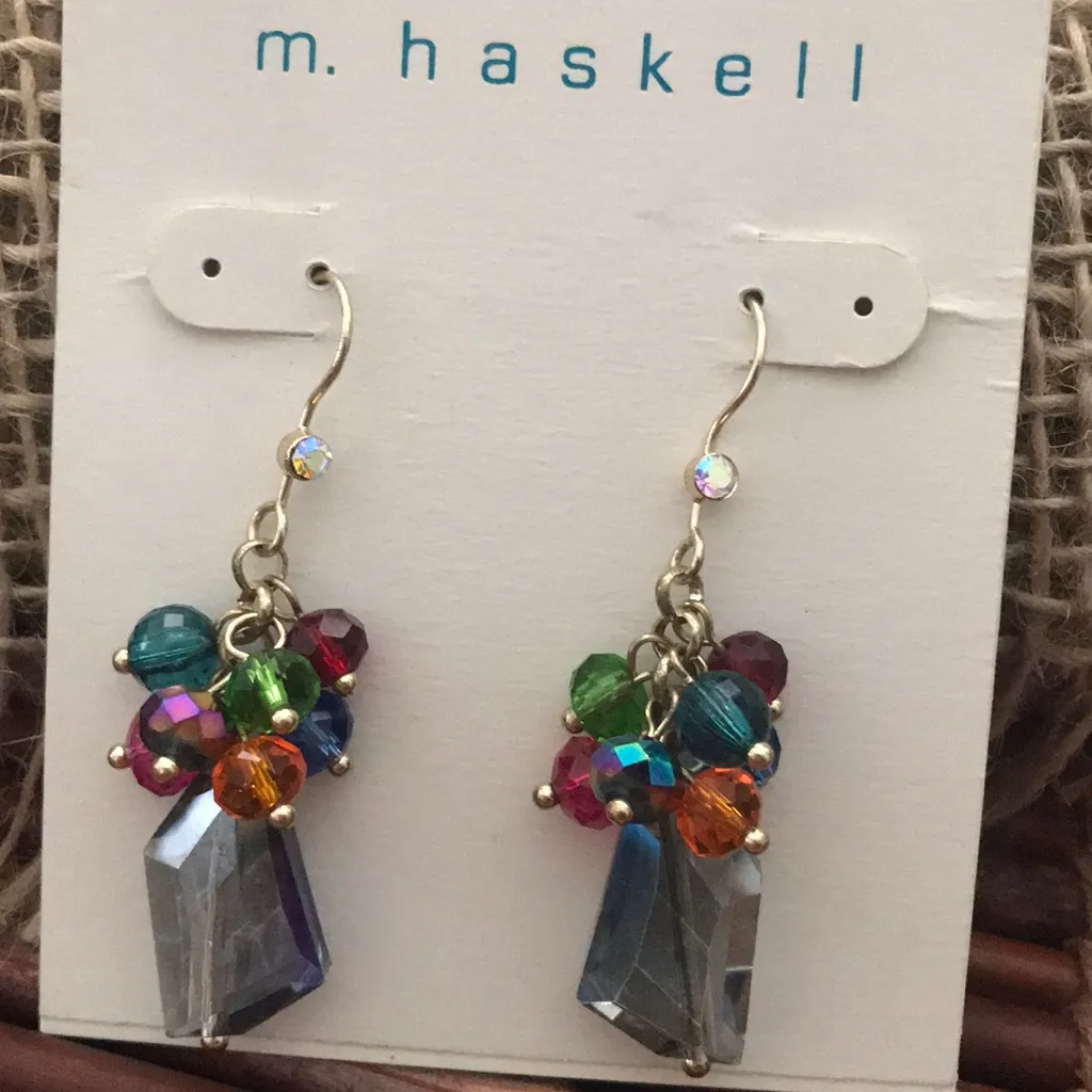 M. Haskell Drop Glass Bead Earrings NWT Red - Image 2