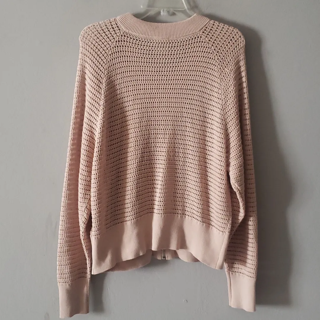 Varley Cameron Knit Zippered Cardigan Sweater Nude Taupe Open Knit Longsleeve - Image 10