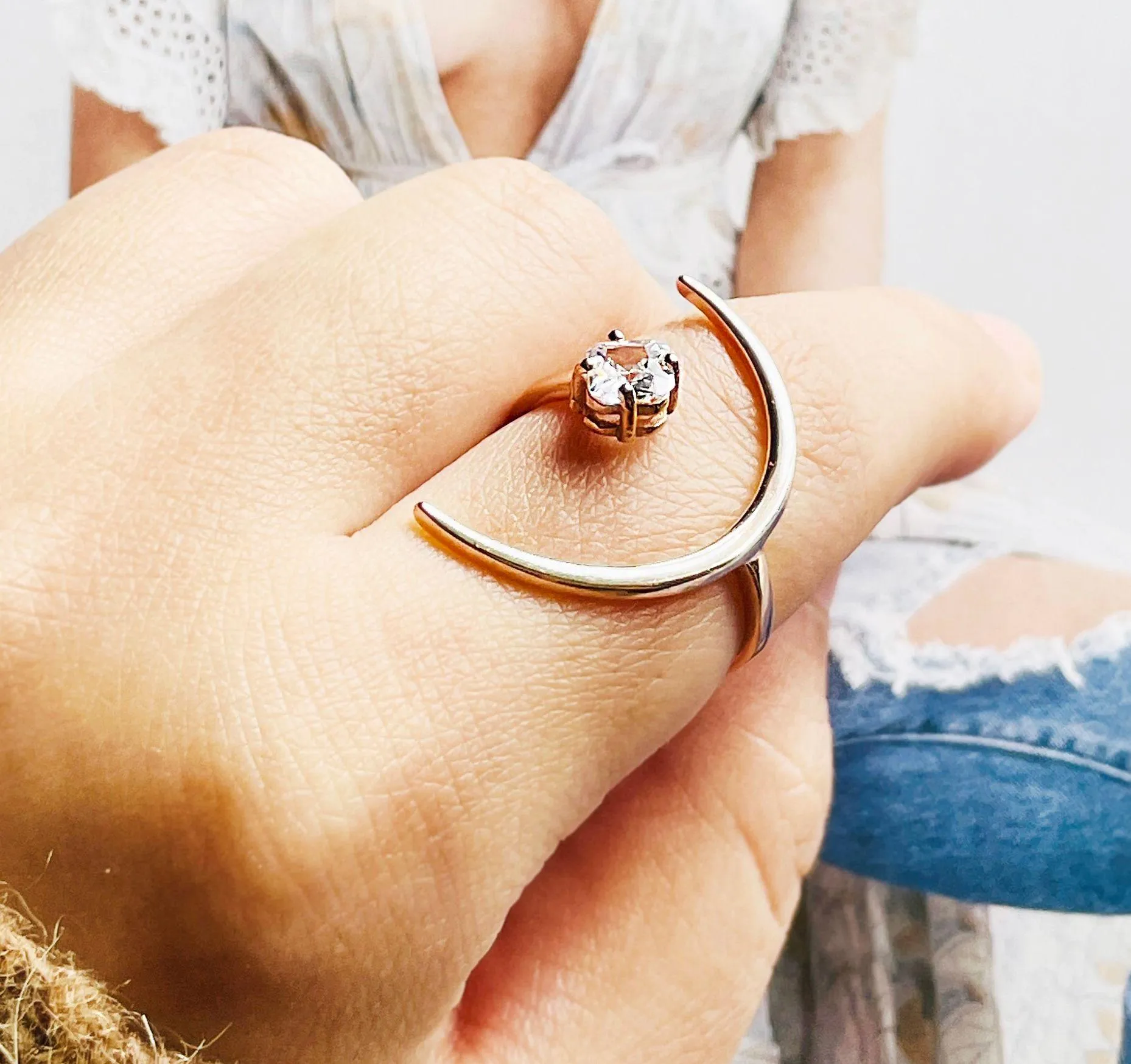 Oversize Moon Ring With Beautiful Cubic Zirconia Stone - Image 5