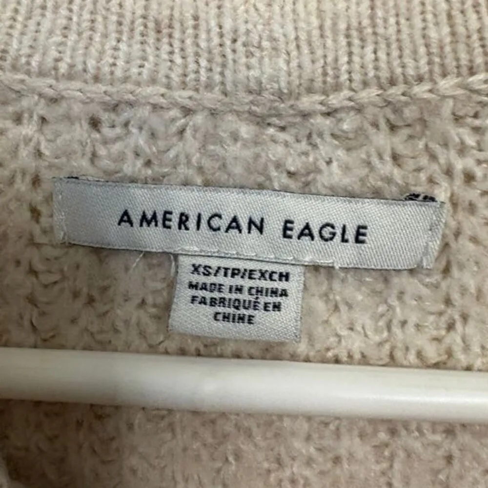 American Eagle Oversized Fit Crew Neck Pullover Sweater Cable Knit Beige Size XS - Image 3