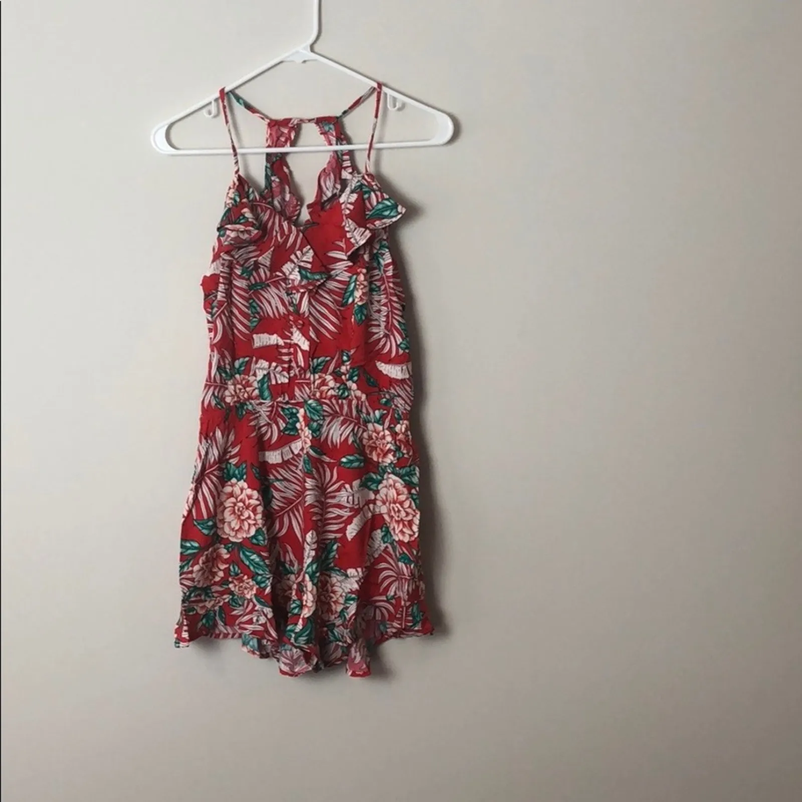 Red Ruffle Romper Tropical Floral - Image 9
