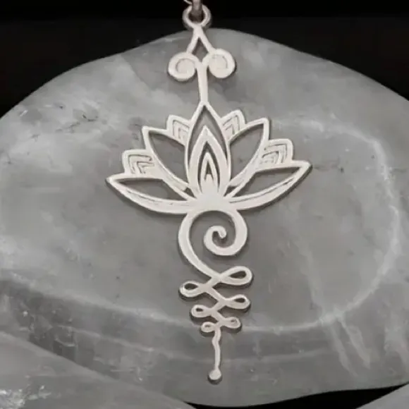Silver Cutout Lotus Flower Pendant Necklace - Image 3