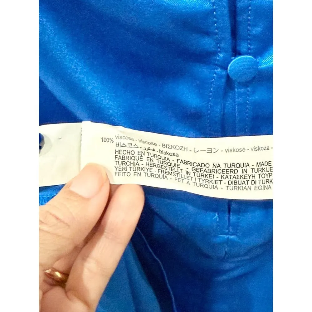 NWT Zara Satin Halterneck Open Back A-Line Mini Dress Royal Blue Women's Size S - Image 6