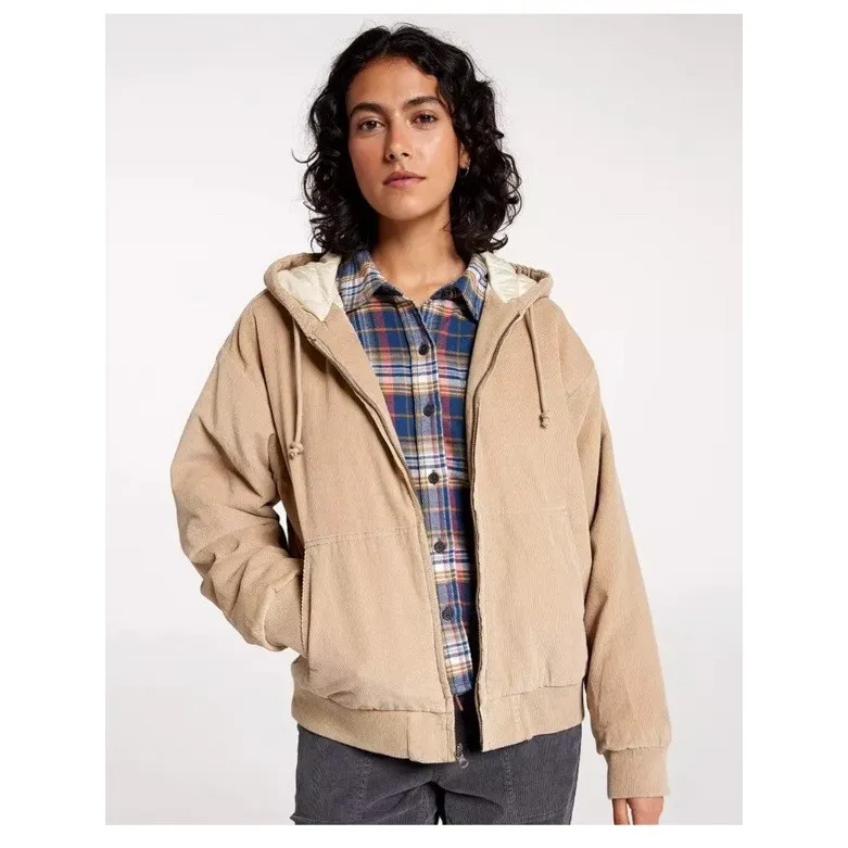 ALPINE DESIGN Corduroy Quilted Full Zip Hoodie Medium Khaki NEW Hiking‎ Casual - Image 4