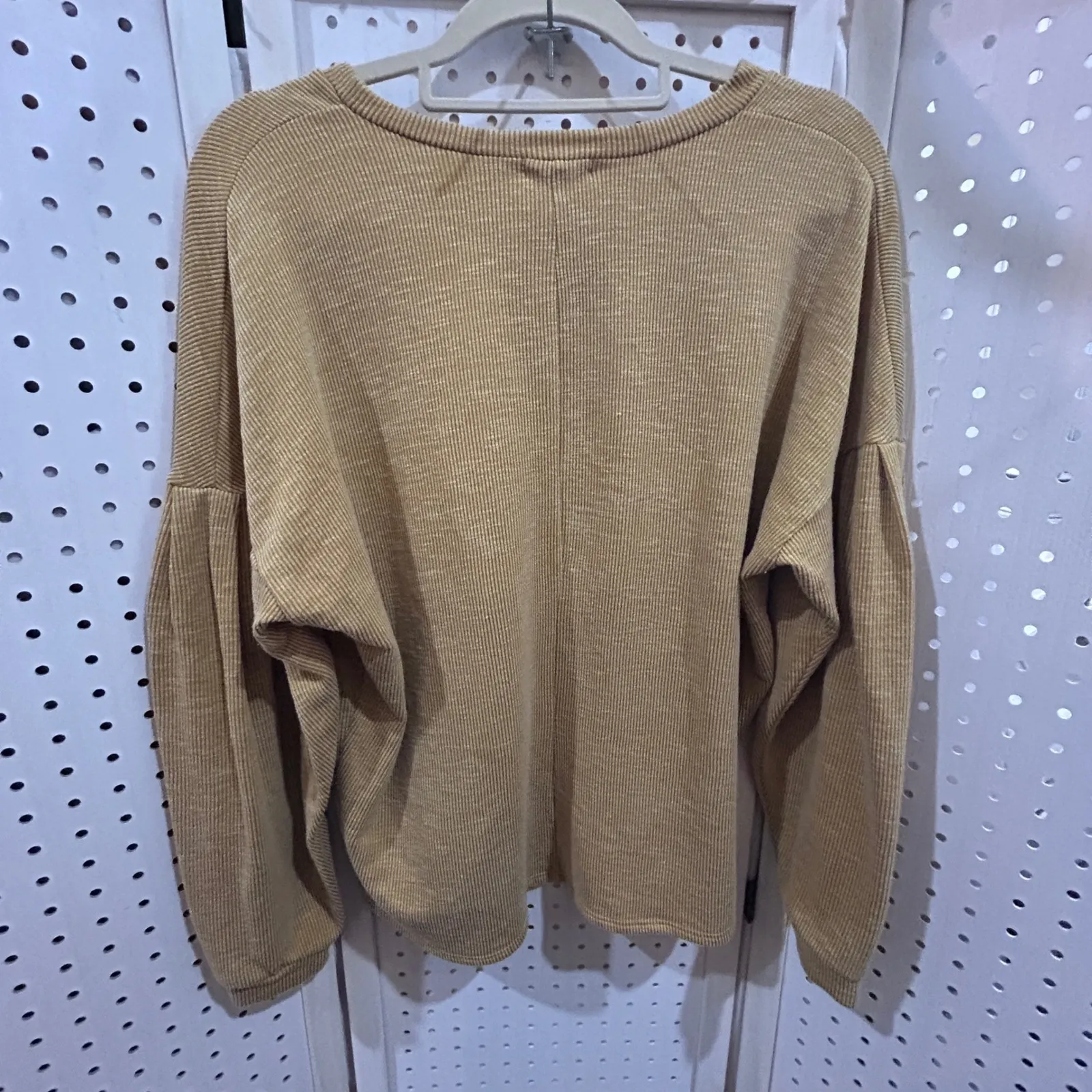 Ribbed Balloon Sleeve Top Mustard Yellow Size L Tan Size L - Image 5