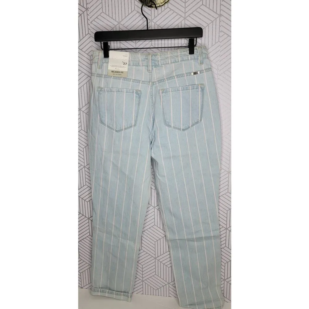 Kancan High Rise Stripe Mom Jeans Blue Size 27 - Image 4