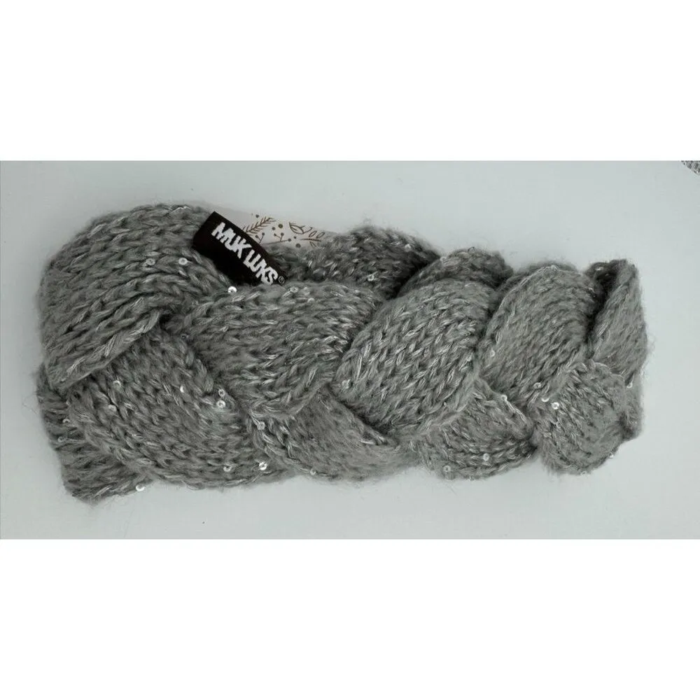 Muk Luks Sequin Twist Headband Chunky Knit Headwear Gray Heather Womens OSFM NWT - Image 3