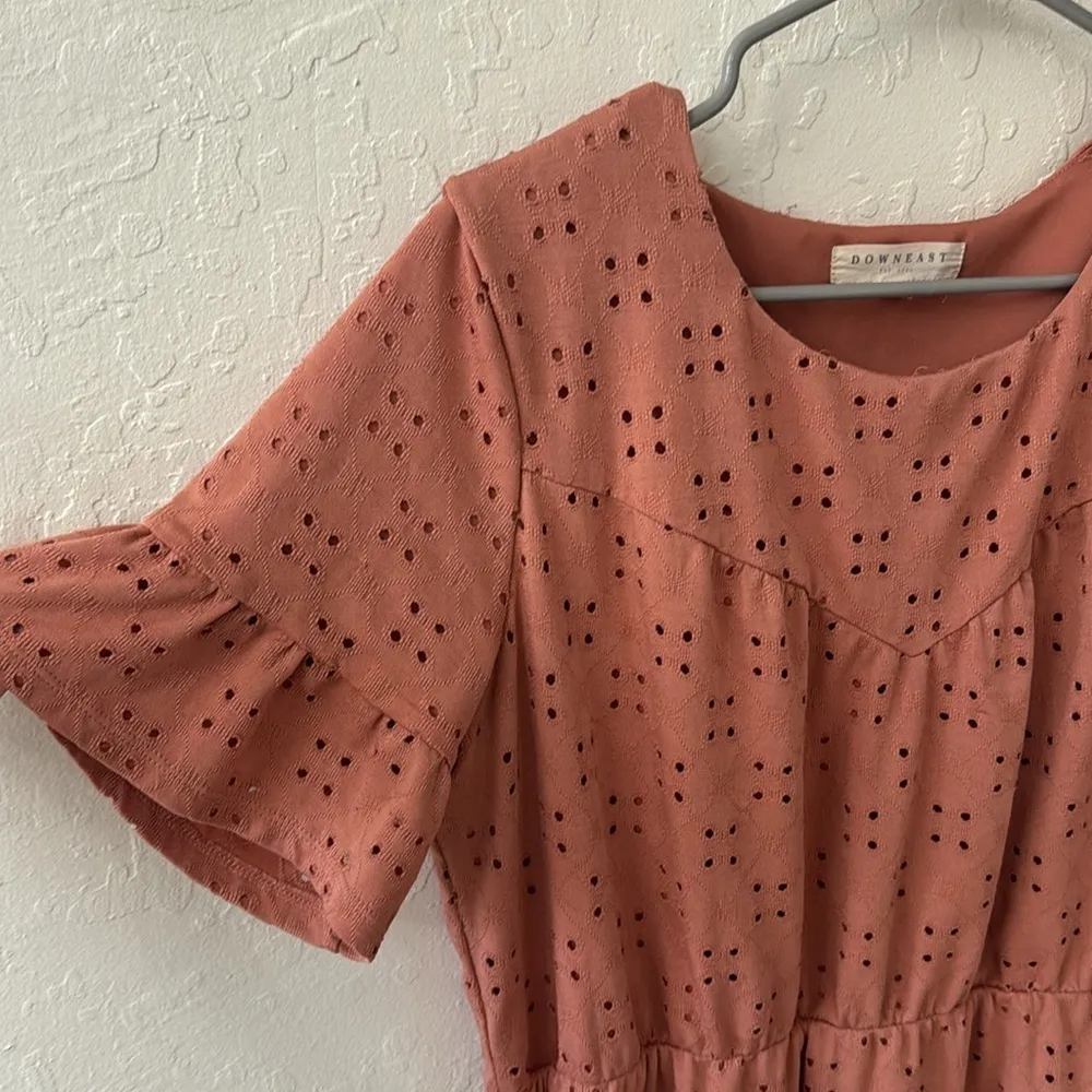 DownEast Pink Eyelet Flutter Sleeve Lined Midi Dress Size Large - Image 3