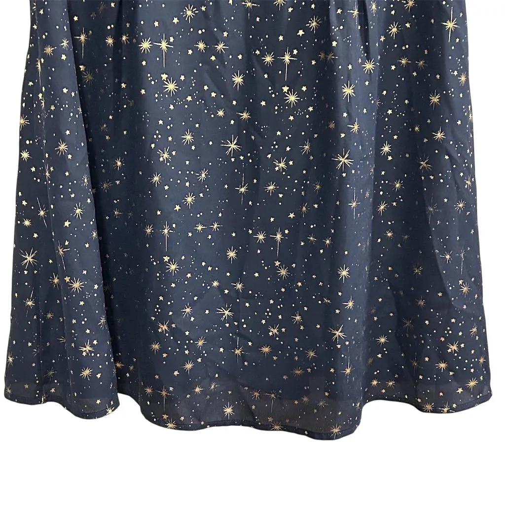 Allegra K Women's Star Print A-Line Short Dress Blue Gold Stars Size M - Image 7