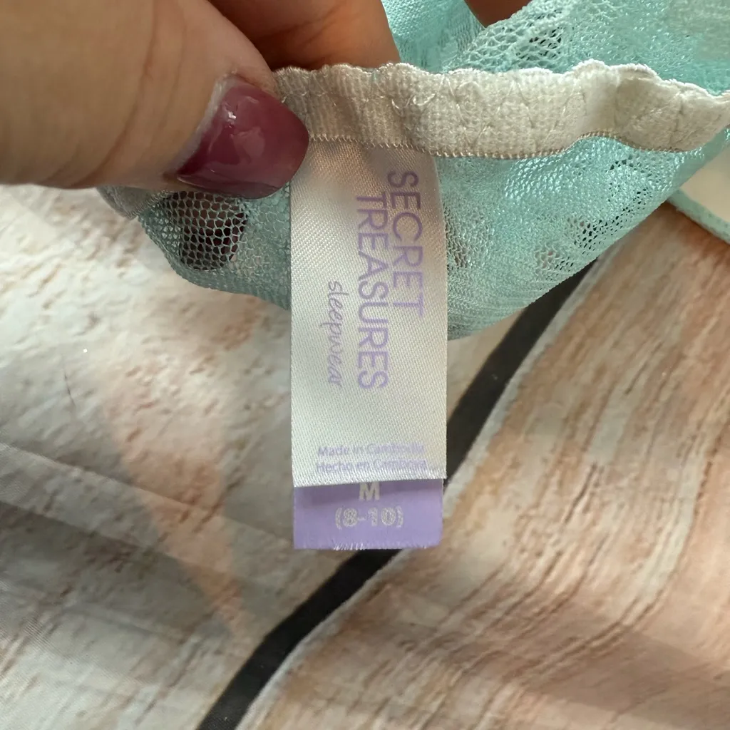 SECRET TREASURES Womens MEDIUM 8-10 Aqua Lace BABYDOLL Cami Padded Bra Top EUC - Image 6