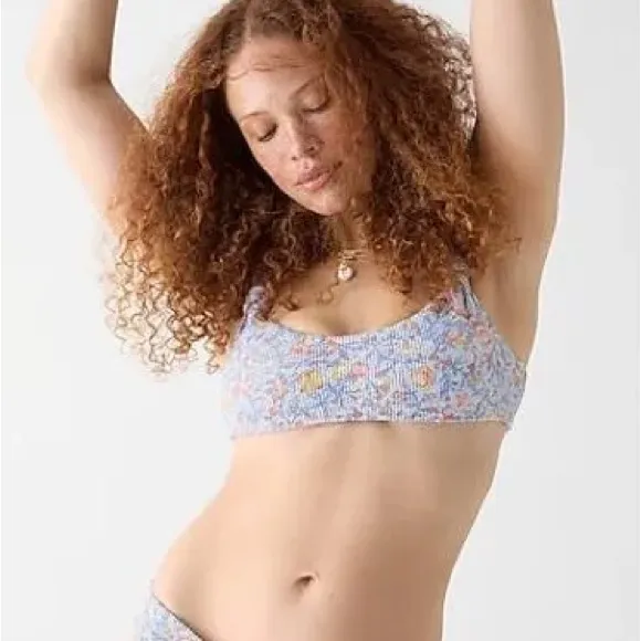 J Crew Bikini Swim Top Scrunchie Knotted Scoopneck Blue Floral XXS (0) NWT - Image 2