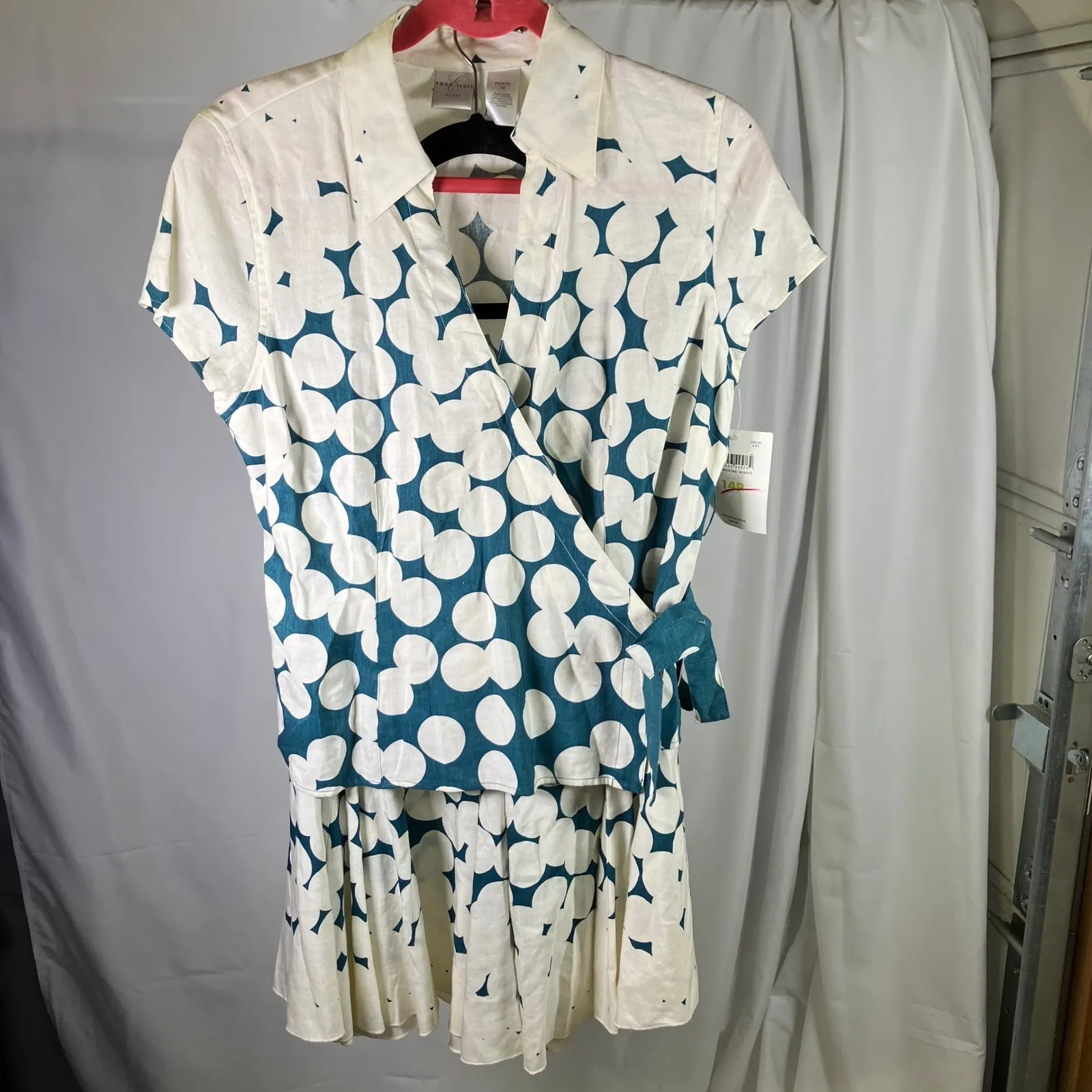 Emma James Petite Polka Dot 2 Piece Wrap Top Skirt‎ Set Blue White New 12/14P - Image 3