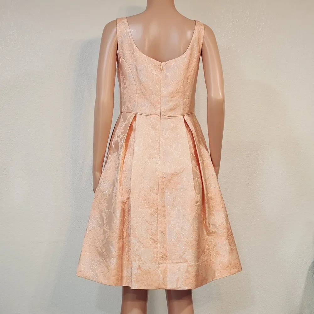 Mum Jacquard Fit And Flare Metallic Dress With Pockets Coral Size 8 - Image 7