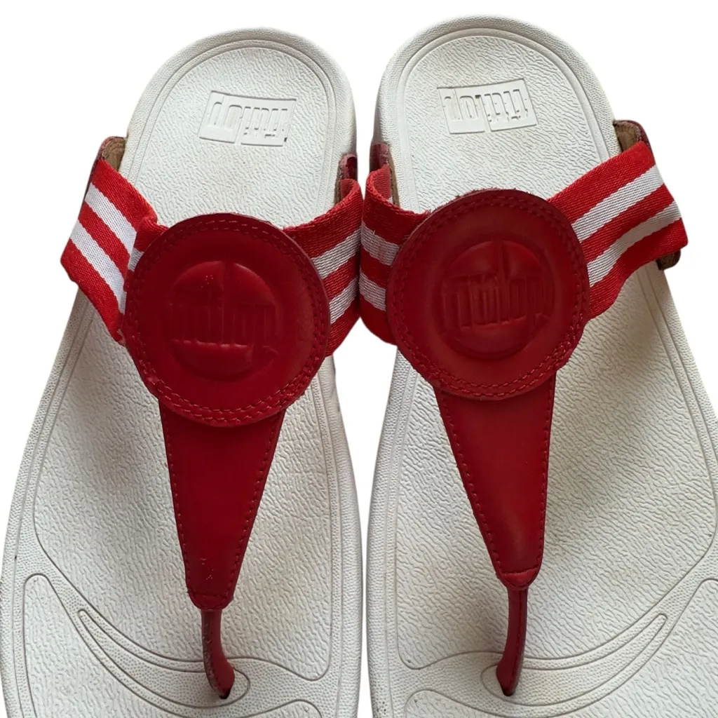 FitFlop Walkstar Toe Post Sandals Red‎ White Striped Flip Flop Comfort Size 9 - Image 8