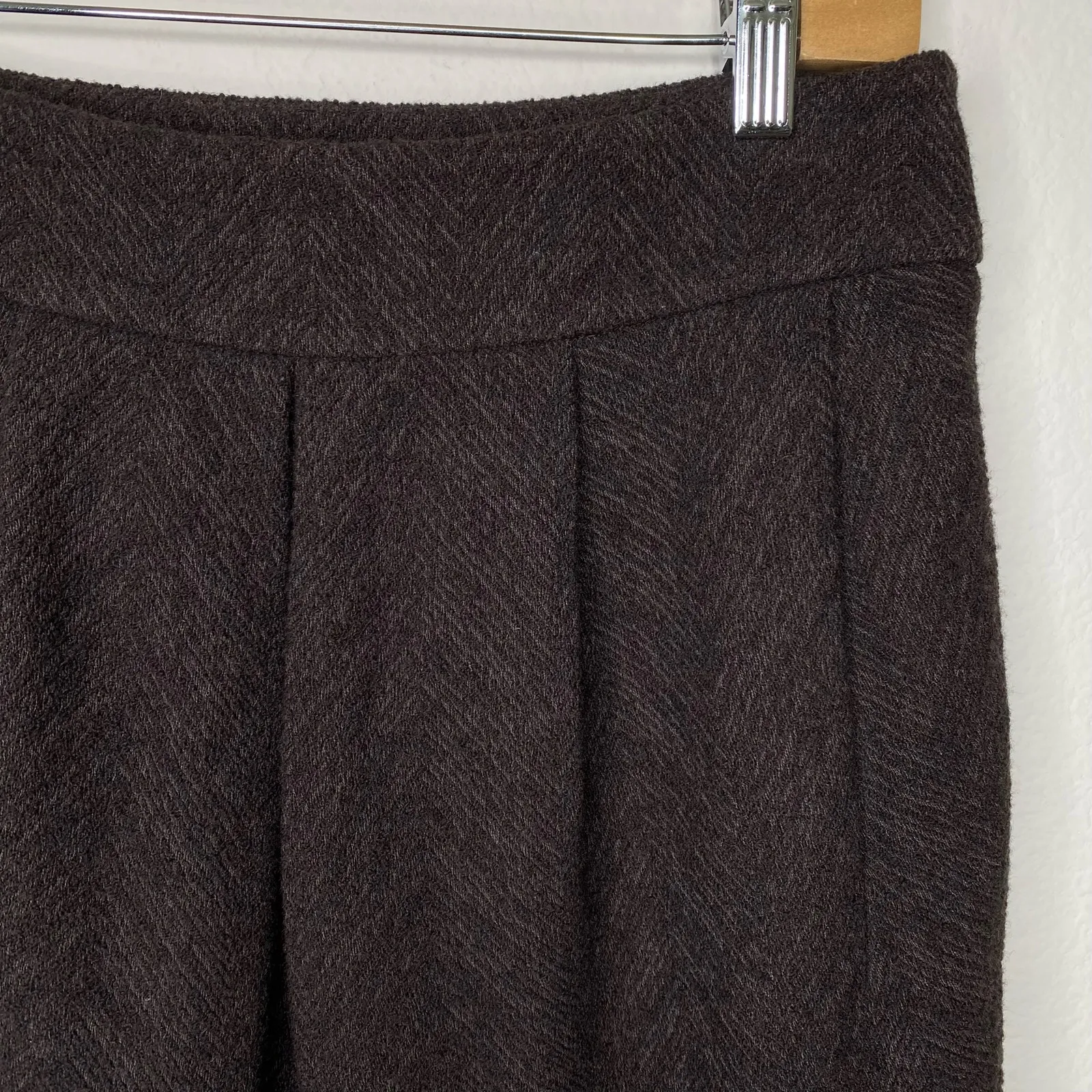 Eileen Fisher‎ Musel Herringbone Distorted Pleat Skirt XS Wool Blend Brown - Image 2