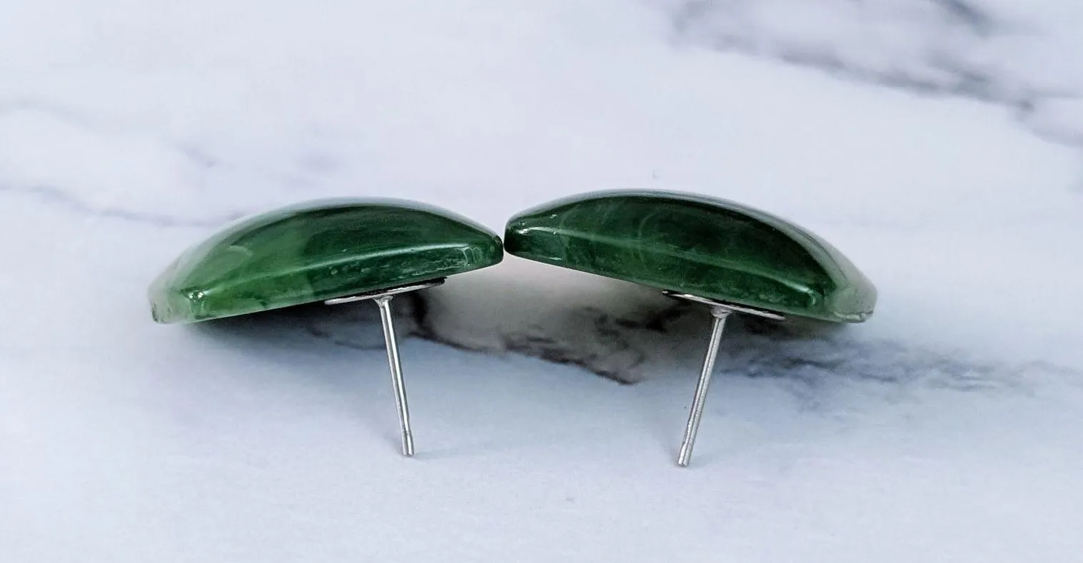 Vintage Stud Earrings Pretty & Chunky Green 1 & 1/8" Retro Statement - Image 6