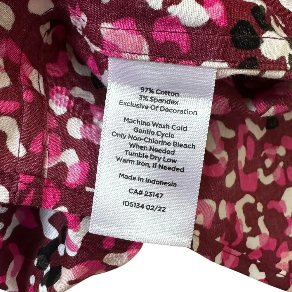 Talbots Burgundy Multicolor Non iron Button Up Women Top Petite Size 16P | 39-14 - Image 4