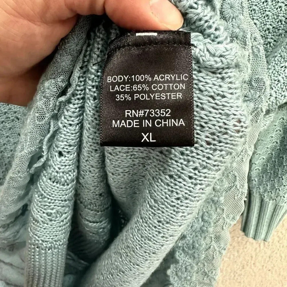 United States sweaters XL tunic‎ blue pullover lace trim fisherman cable knit - Image 7