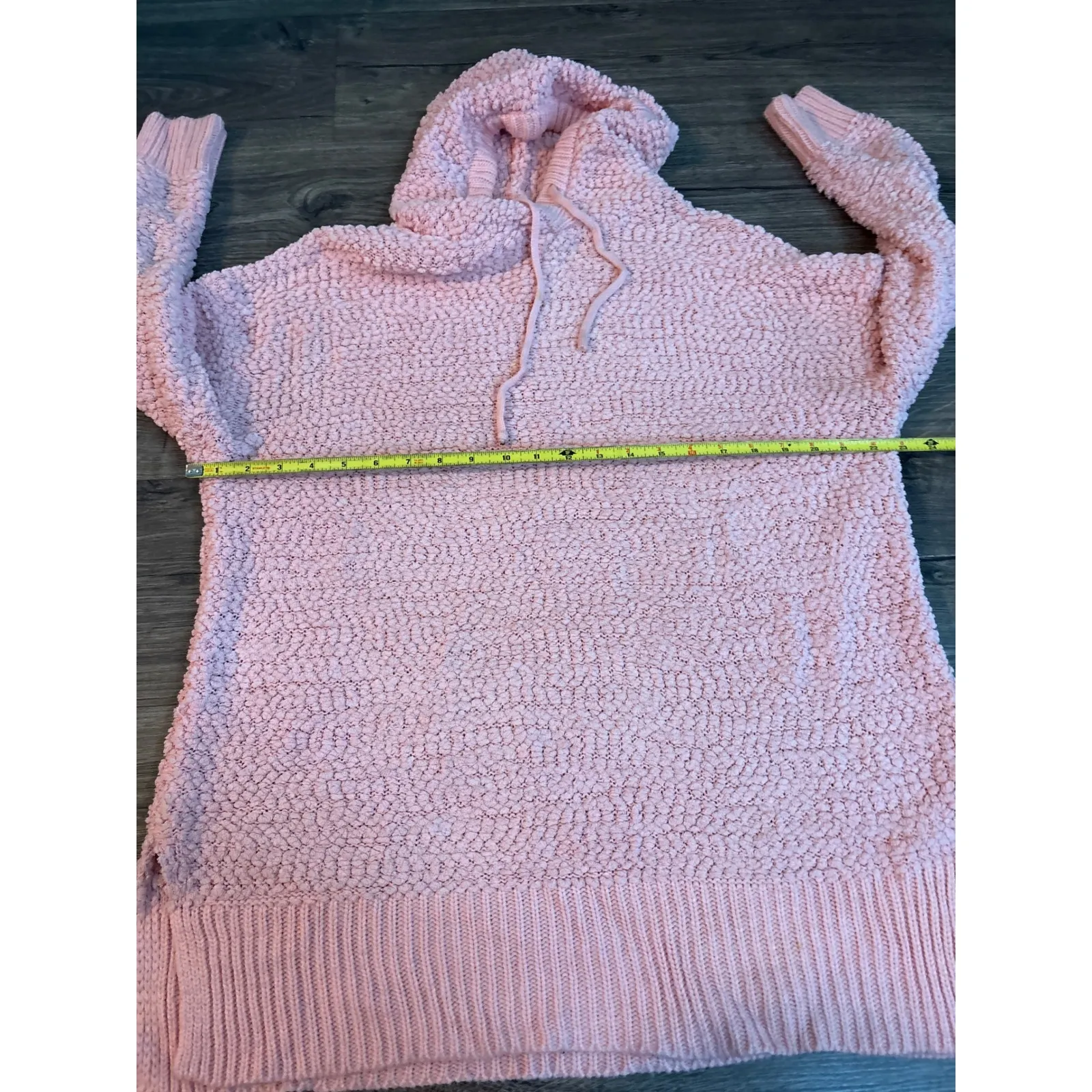 ZENANA PREMIUM Pink Textured Popcorn Knit Hooded Tunic Oversized Sweater Size M - Image 5