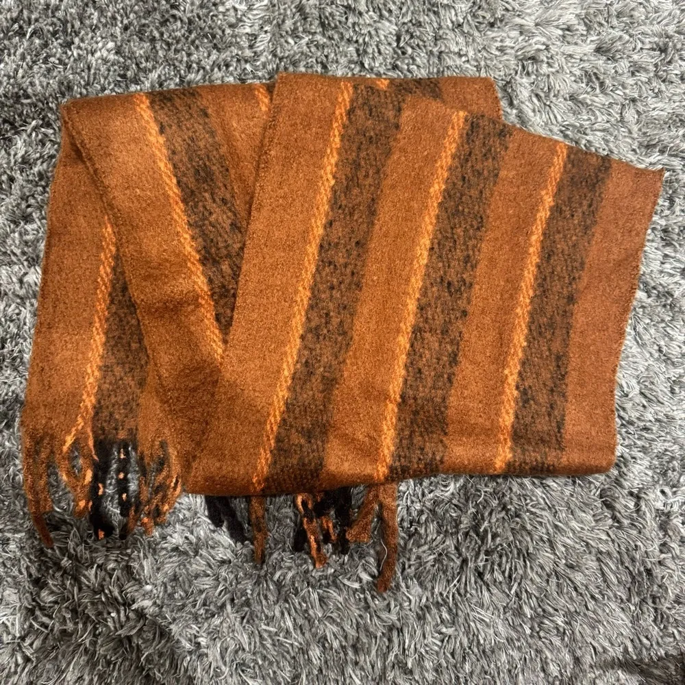 ASOS Design Blanket Scarf in Brown and Orange Stripe​​​​​ - Image 2