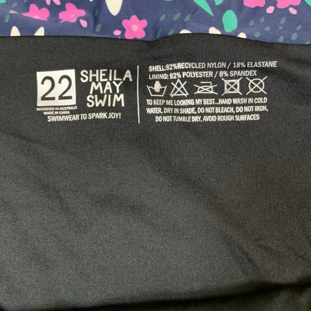 Sheila May Swim High Waisted Bikini Bottoms Floral Print Blue Pink‎ Size 22 NWT - Image 5