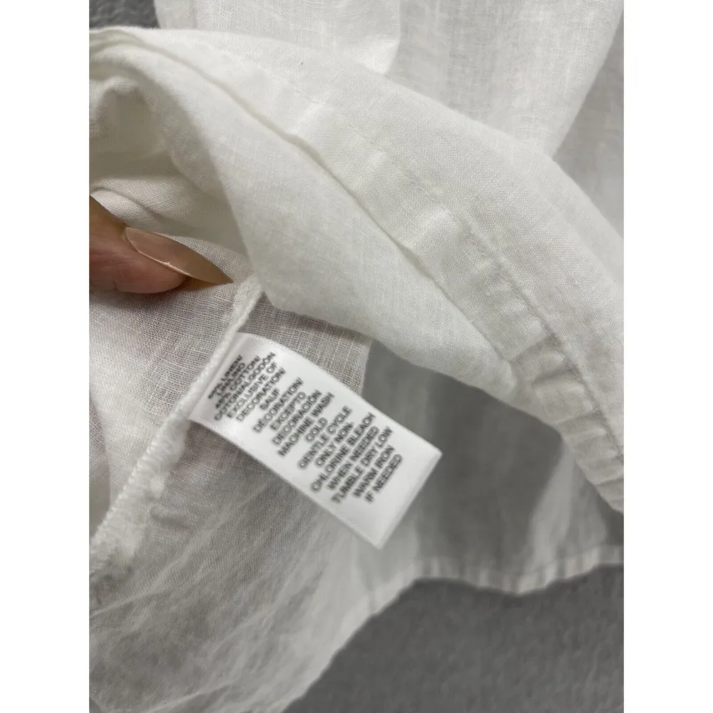 LOFT Ann Taylor Women's Blouse Sleeveless Embroidered Trim White Sz Large Linen - Image 10