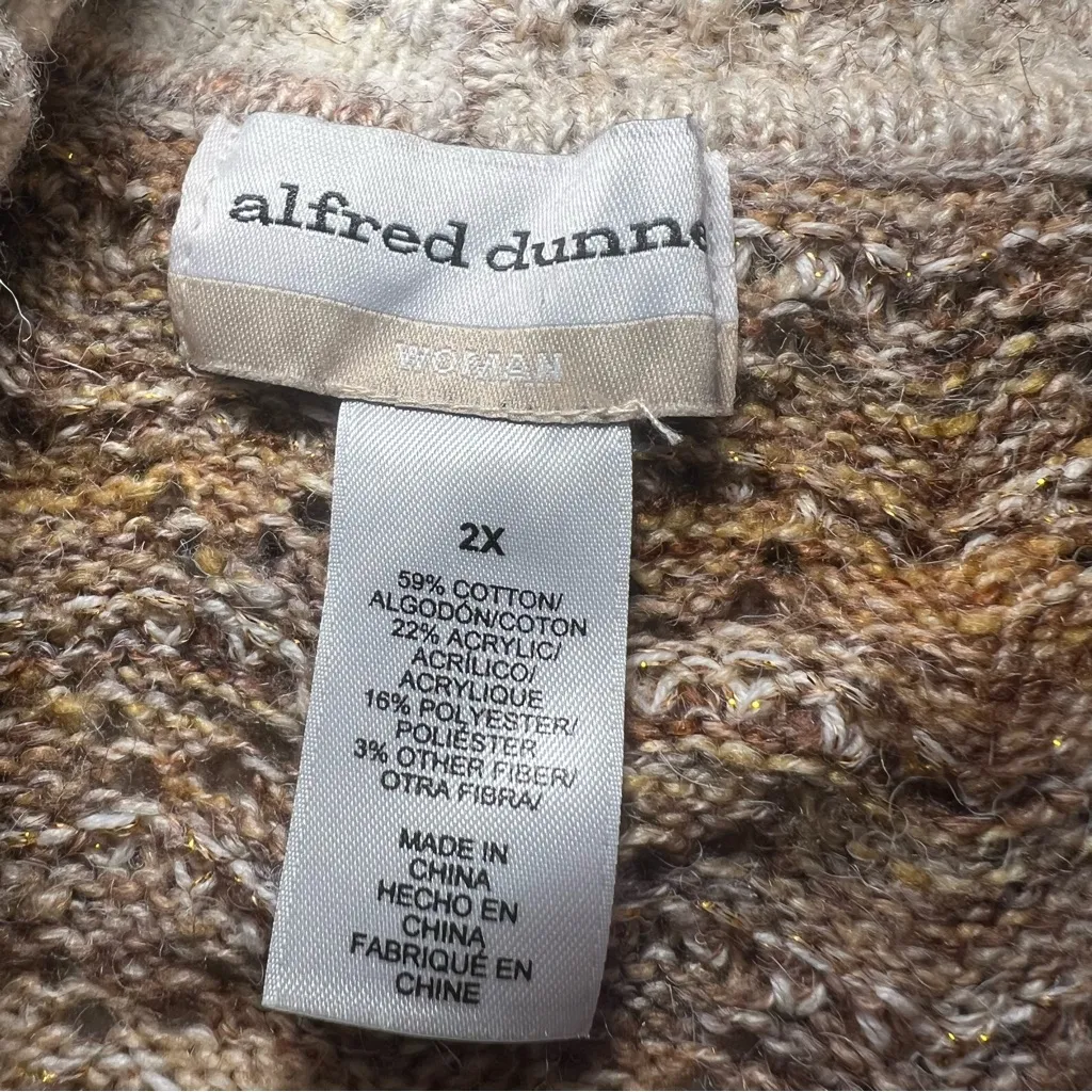 Alfred Dunner Knit Cardigan Womens‎ 2X Brown Metallic Stripe Open Front Bohemian - Image 6