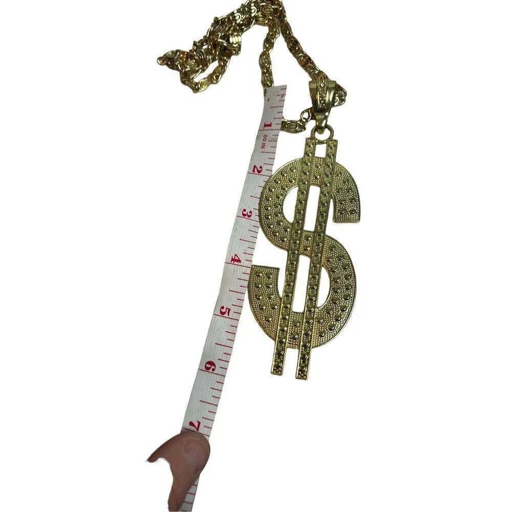 CHUNKY LARGE DOLLAR SIGN PENDANT S CHAIN HIP HOP / COSPLAY NECKLACE Gold - Image 5