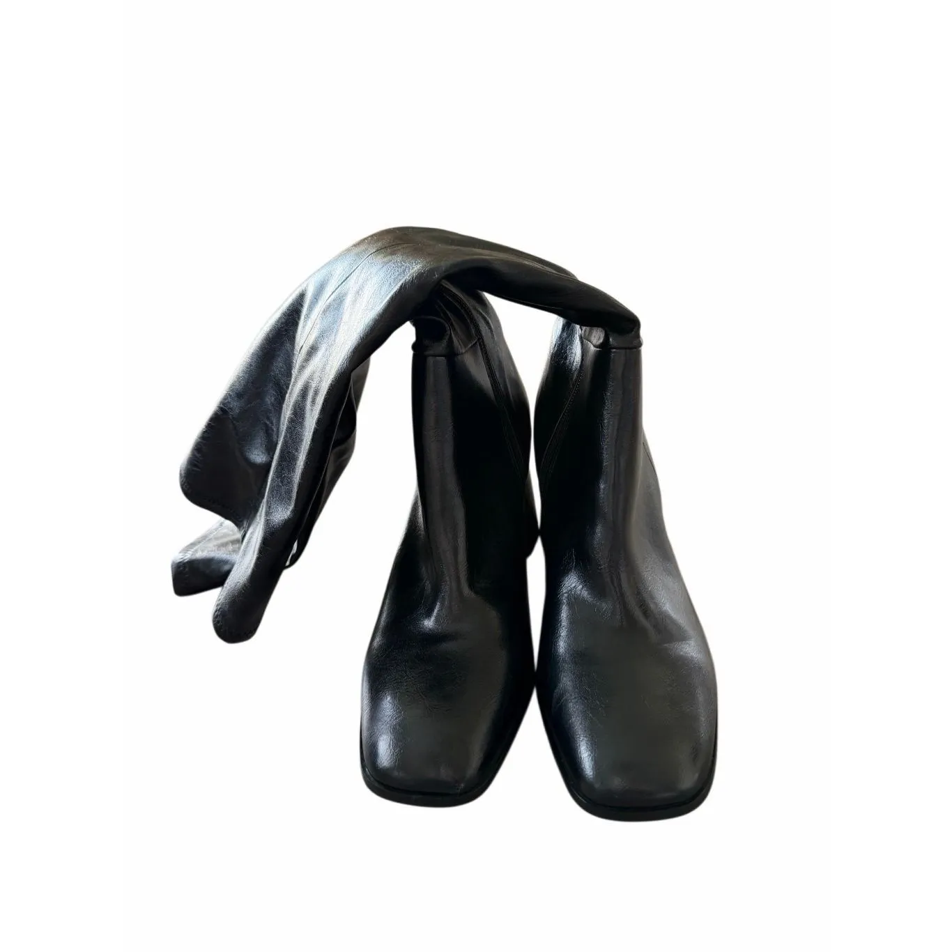 Steve Madden Tall Boot Size 8.5 Black Square Toe Chunky Block Heel NEW - Image 4