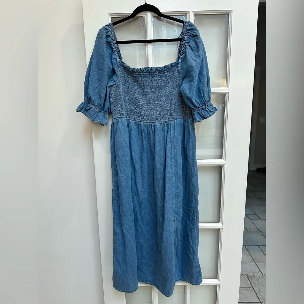 Gap Puff Sleeve Blue Denim Midi Dress Western Cottagecore Chic Boho Size XL NWT - Image 4