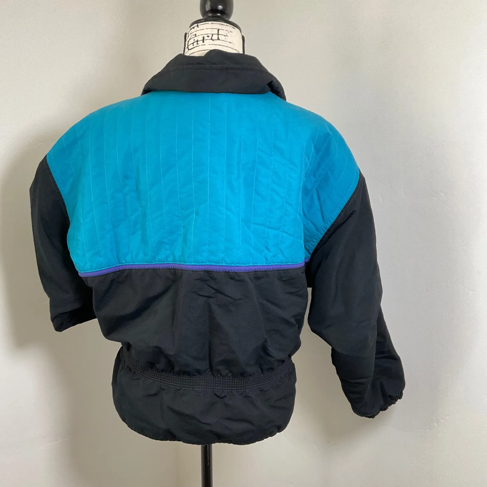 Vintage SERAC Colorblock Ski Jacket Teal Black Sz 10 90s Winter Coat Puffer Snow - Image 2