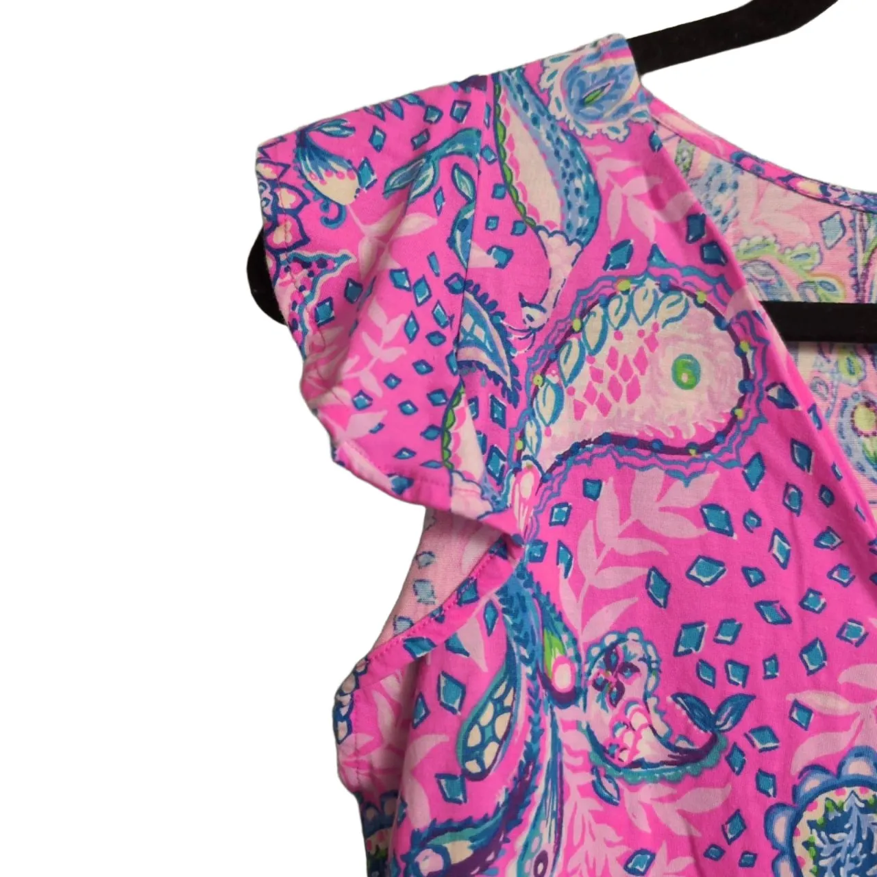 Lilly Pulitzer Lacie Top Plumeria Pink Strut Your Stuff Paisley V-Neck Ruffle S - Image 3