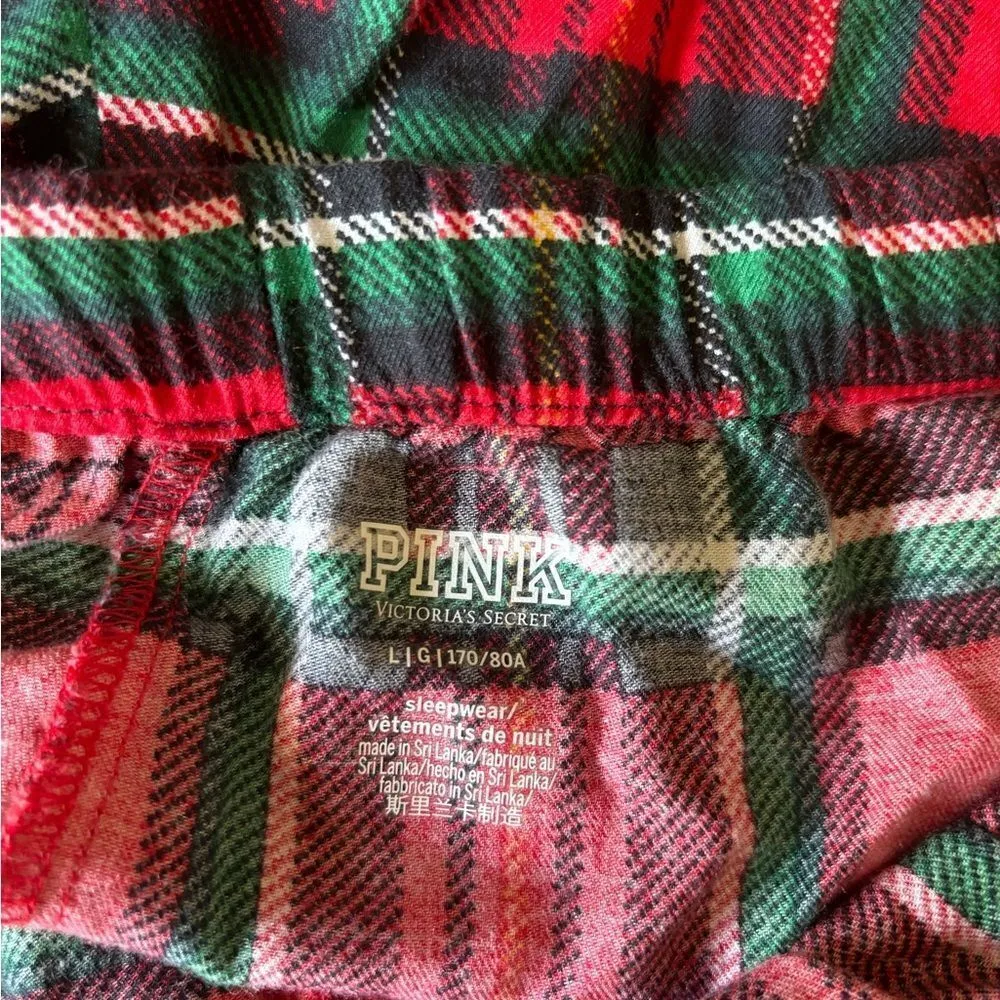 Victoria’s Secret PINK red plaid drawstring pajama shorts size large 56% cotton - Image 3