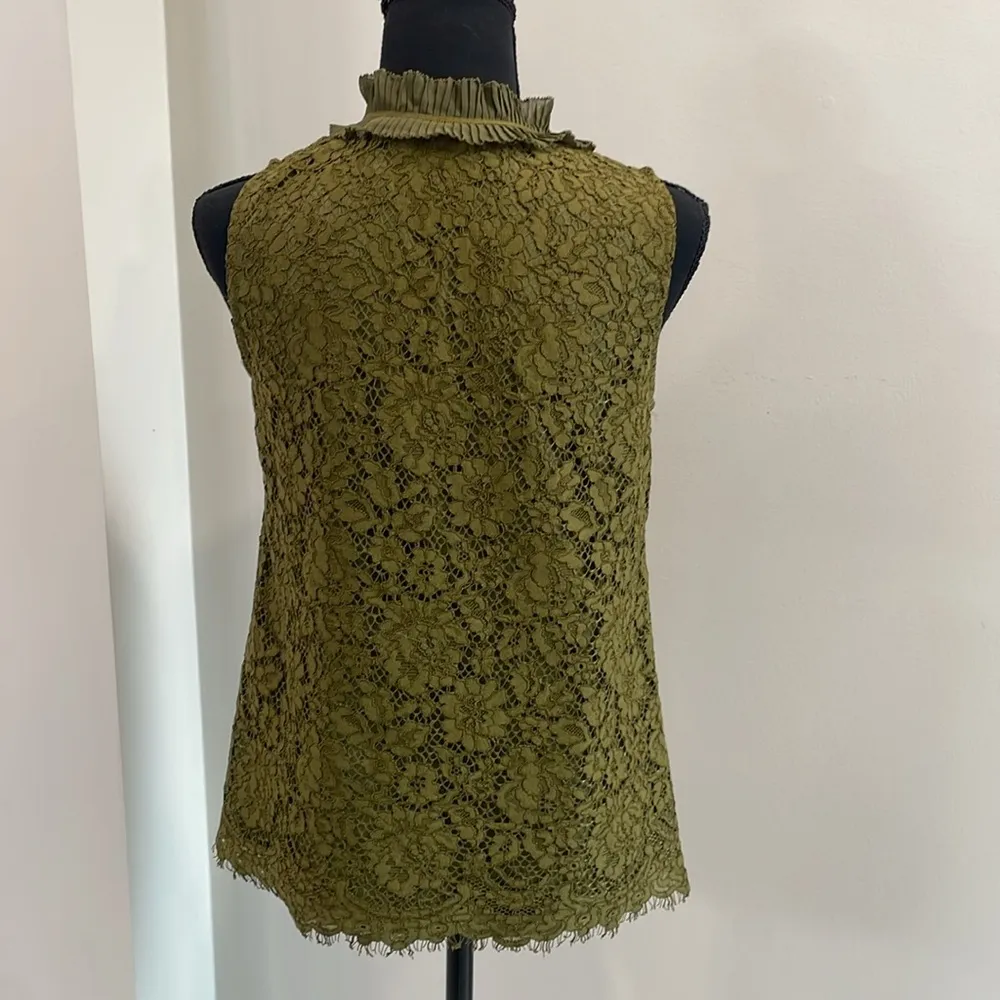 J. Crew New Lace Ruffle-Neck Top in Burnished Moss Green Size XS - Image 5